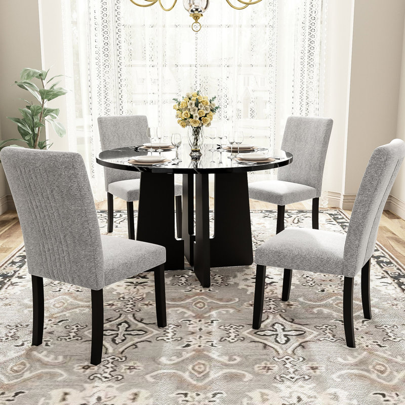 Table de salle à manger avec chaises rembourrées, Gris