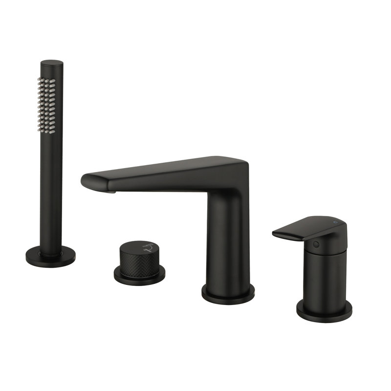Robinet de baignoire à fixation sur plateau à 4 trous avec douche à main Topcraft, Noir mat