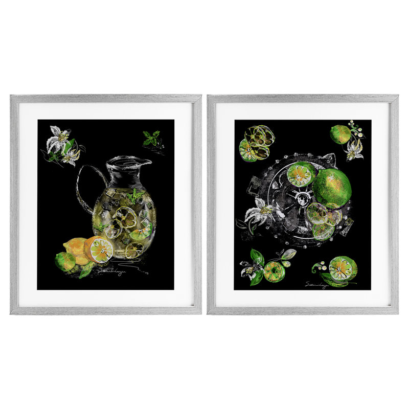 Ensemble rafraîchissant sous-verre à motif de citrons et de limes, 2 pièces, par Susan Lugar, H 16 po x l 13 po