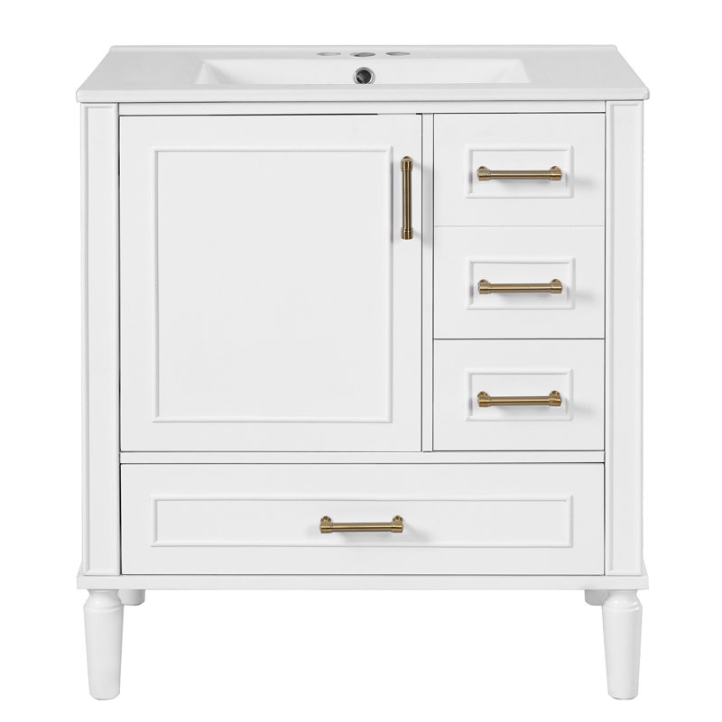 Meuble-lavabo de salle de bain avec lavabo en céramique, Blanc