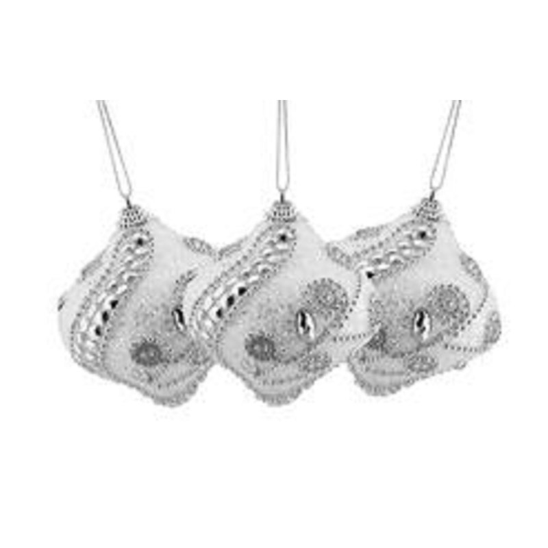 Ornement en forme d'oignon de Noël incassable avec perles 3 carats blanc et argent 3 po