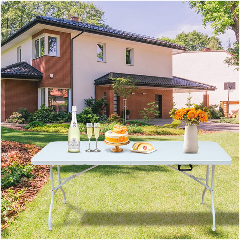 Table pliante 6 pi, table en plastique portative pour le camping, pique-niques, fêtes, table pliable à haut poids de charge blanche