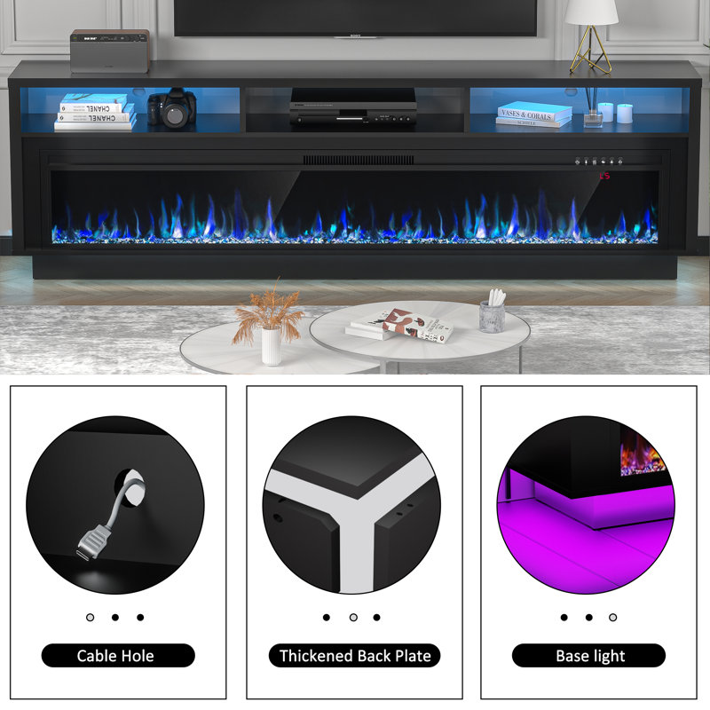 Fireplace TV Stand for TVs Up to 65" with 52" Electric Fireplace, TV Console for The Living Room, LED Light Entertainment Center, Storage Cabinet, Media Console Table