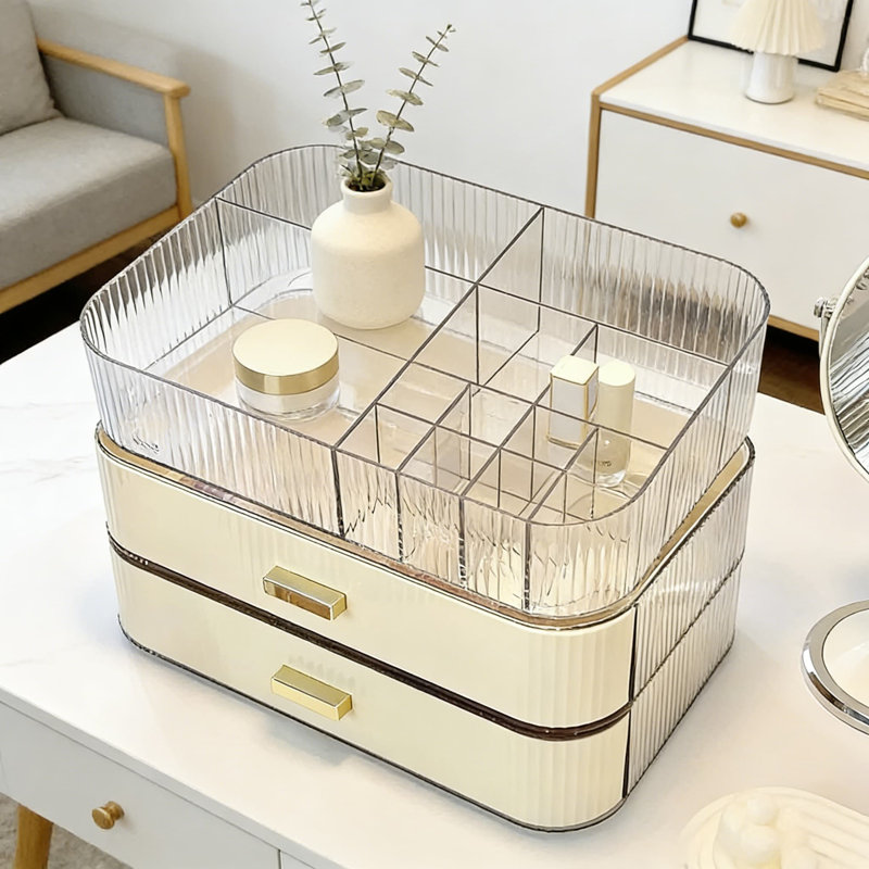 Organisateur de maquillage empilable avec tiroir, vitrine de rangement pour cosmétiques pour meuble-lavabo, comptoir de salle de bain ou commode, peut contenir du rouge à lèvres, des brosses, des lotions, des fards à paupières, du vernis à ongles et plus encore