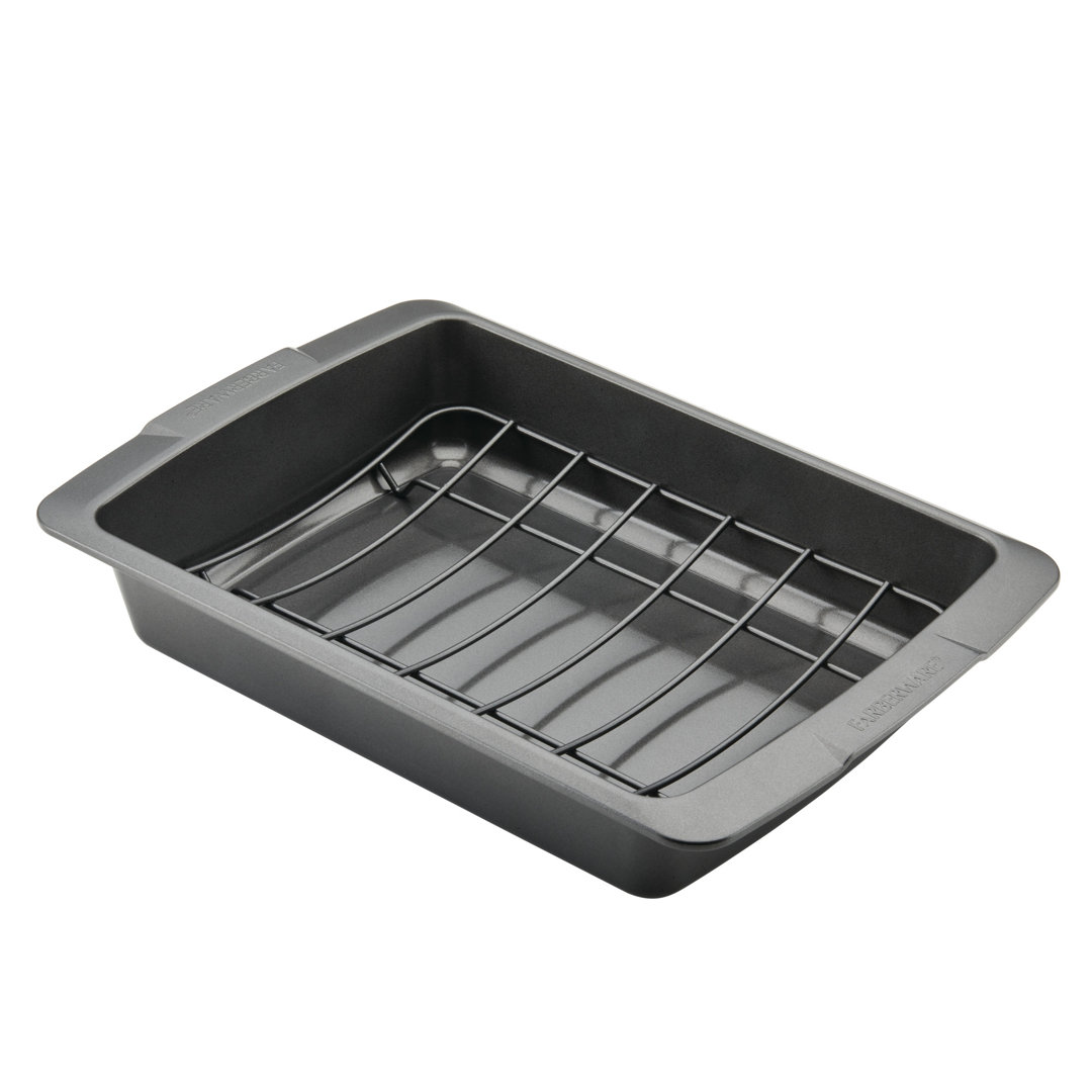 Farberware Bakeware Nonstick Roaster / Roasting Pan With U-Rack, 14.75 Inch X 10.75 Inch, Gray Farberware