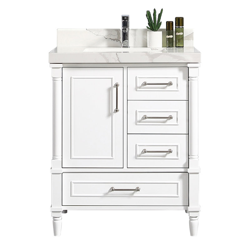 Ensemble de meuble-lavabo simple 30 po Muldoon, Calacatta, Blanc, Nickel brossé