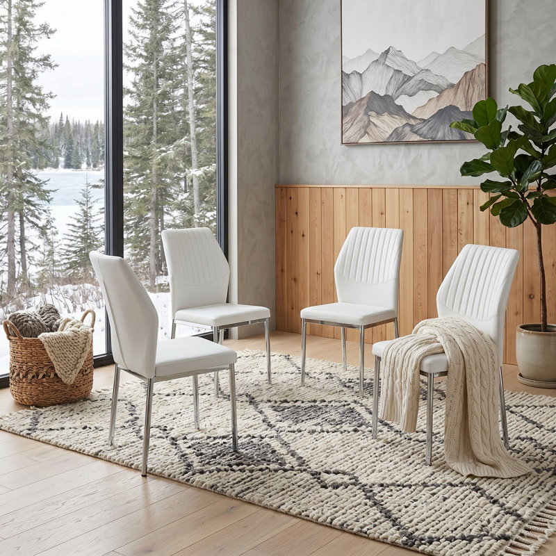 Ensemble de 4 chaises de salle à manger rembourrées avec pieds en métal Modern Channel, Blanc