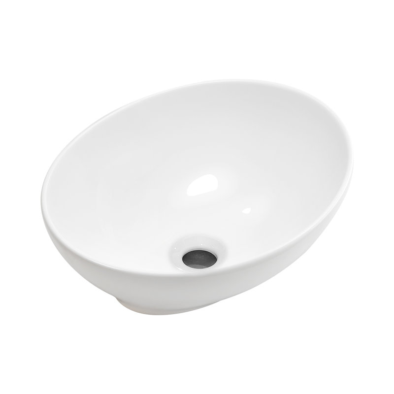 Évier de salle de bain de comptoir ovale en céramique blanc 16 po x 13 po x 5,5 po
