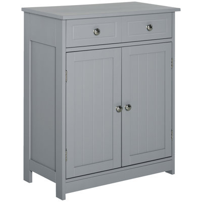 Kleankin Bathroom Floor Cabinet, Wooden Bathroom Cabinet With 2 Doors, 2 Drawers And Adjustable Shelf, Freestanding Storage Cabinet For Bathroom, Grey by Winston Porter