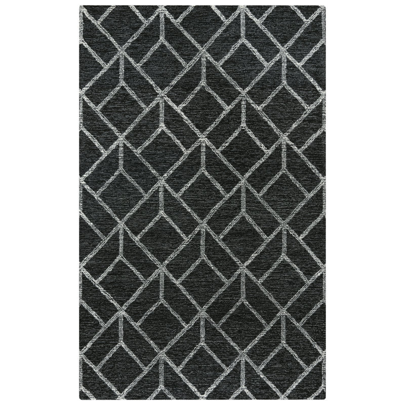 Tapis en laine touffeté à la main à motif géométrique gris, Rectangle 5 pi x 7 pi 6 po