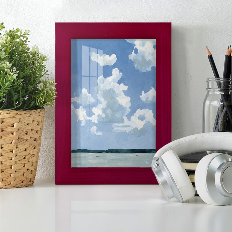«Juillet Lakeside I» sur papier, Rouge, H 6 po x l 4 po x P 1 po