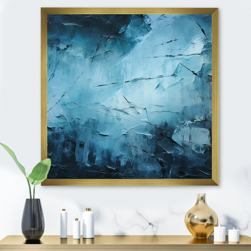 «White Fight», élément abstrait blanc et bleu, impression sur toile_106527, H 36 po x l 36 po x P 1,5 po, Encadrement doré