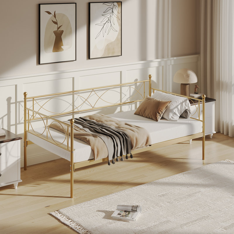 Metal Twin Day Bed, Premium Steel Slat Support, Gold