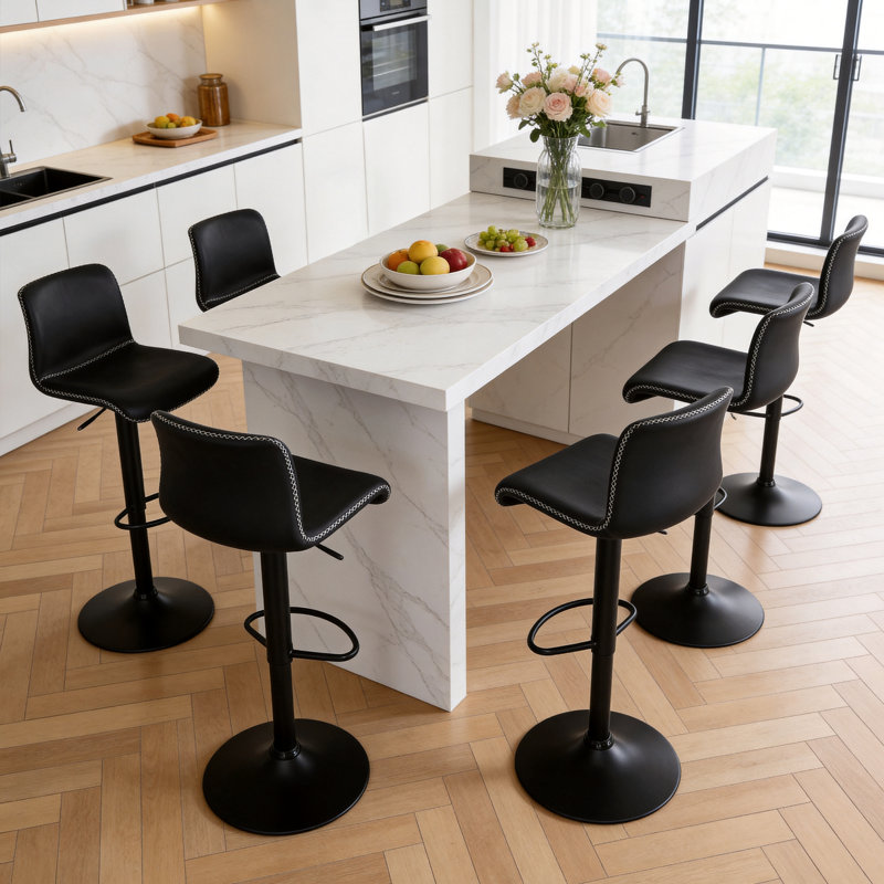 Lolar Swivel Bar Stools Set, Counter Height Bar Stools with Back, Adjustable Bar Stools 24" to 32", Faux Leather Bar Stools for Kitchen Island