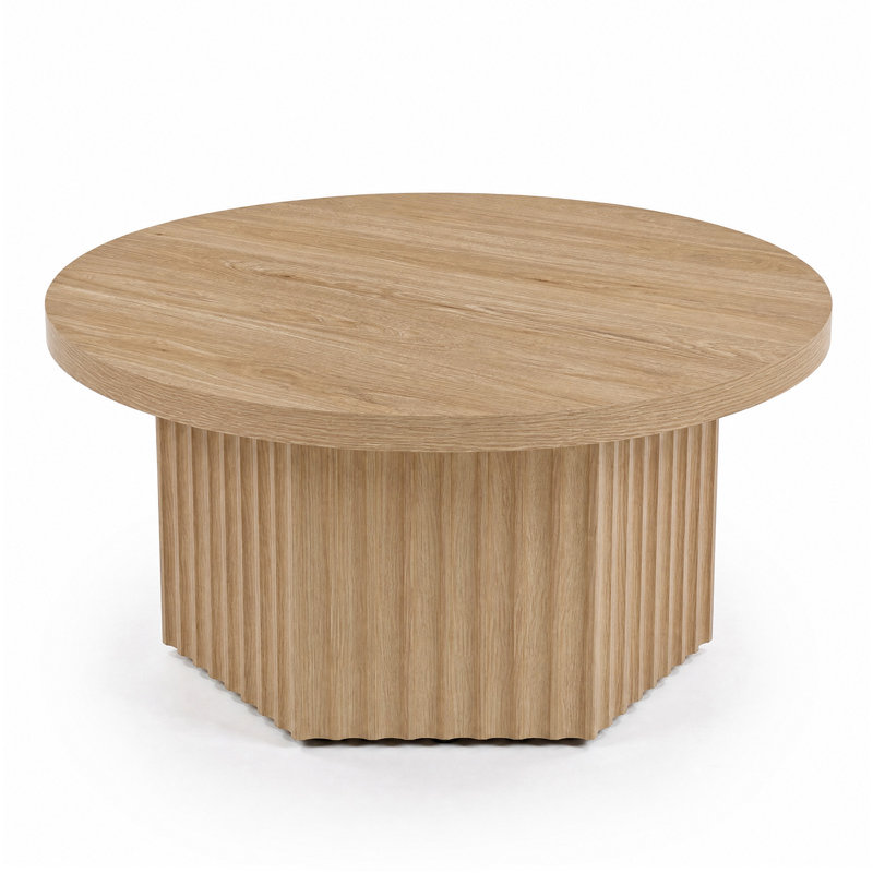 Table basse ronde à tambour Modern, Bois naturel / beige