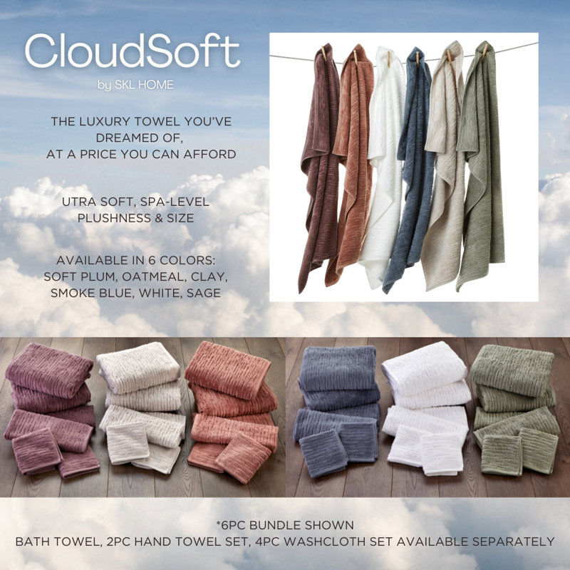 CLOUDSOFT Cotton Set Guest Room Case Pack, Clay, Bath Towels - 2, Hand Towel - 2,  Washcloths - 2