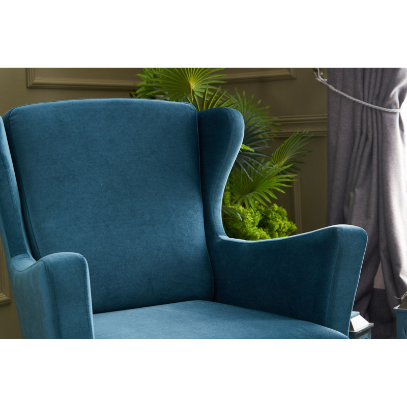 Elegant Wing Chair, Turquoise Velvet, 30.3 x 38.6 x 31.5 inches | Beech Wood Frame & Legs | 100% Polyester Easy Clean Fabric | 32 DNS Foam Cushioning | Perfect for Modern & Traditional Living Spaces