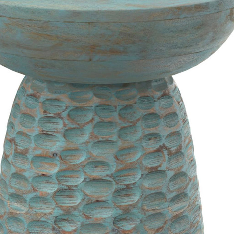 Table de bout ronde 18 po en bois massif bleu sarcelle, Sarcelle