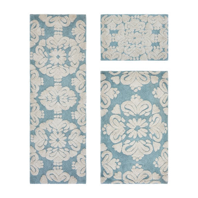 Chemash Premium 100% Cotton 1885 GSM 3-Piece Bath Rug Set, OEKO-TEX® Certified, Non-Slip Spray Latex Backing, Plush Tufted Bath Mats for Shower, Bathtub, Vanity, Sink & Toilet Areas, Super Absorbent, Machine Washable, Blue