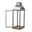 Ensemble de 3 lanternes en bois naturel et argent, L 11 x 11 x 32 po, M 8,5 x 8,5 x 23 po, S: 6 x 6 x 17 po