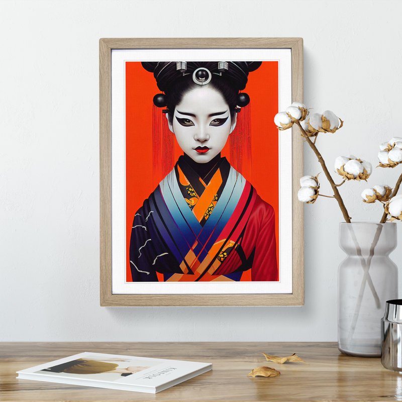 Contemporary Geisha No.4 - Single Picture Frame Print, 64cm H x 46cm W x 2cm D, Oak