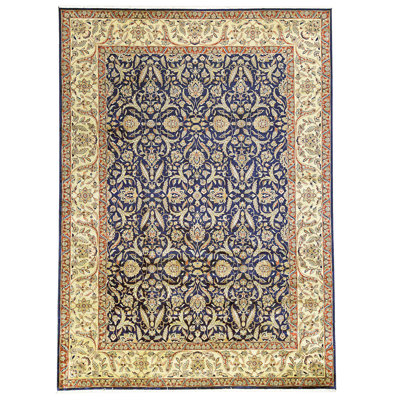 High-Quality Hand-Knotted Navy And Gold Area Rug