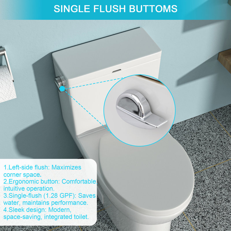 Ceramic One Toilet - Efficient Water Usage, Quiet Flush, White, 29.21 In. Depth X 16.05 Width 29.1 Height One Piece With Construction Flushing, D W H