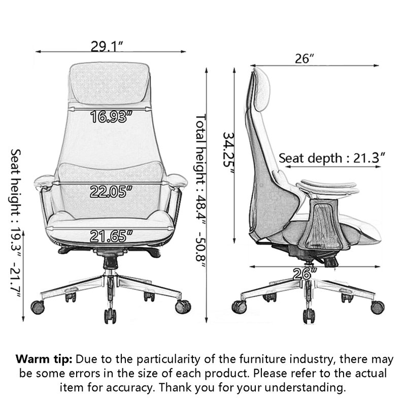 Chaise de bureau minimaliste en cuir Nappa avec base en alliage d'aluminium et appui-tête réglable