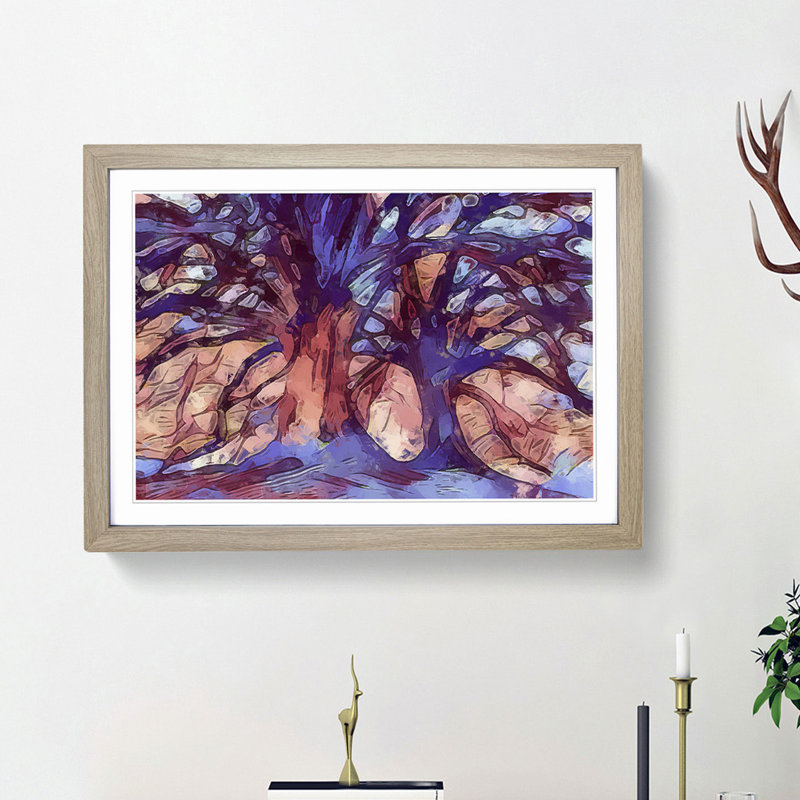 Two Beautiful Trees in Abstract - Picture Frame Painting Print, 27cm H x 36cm W x 2cm D, Oak Framed