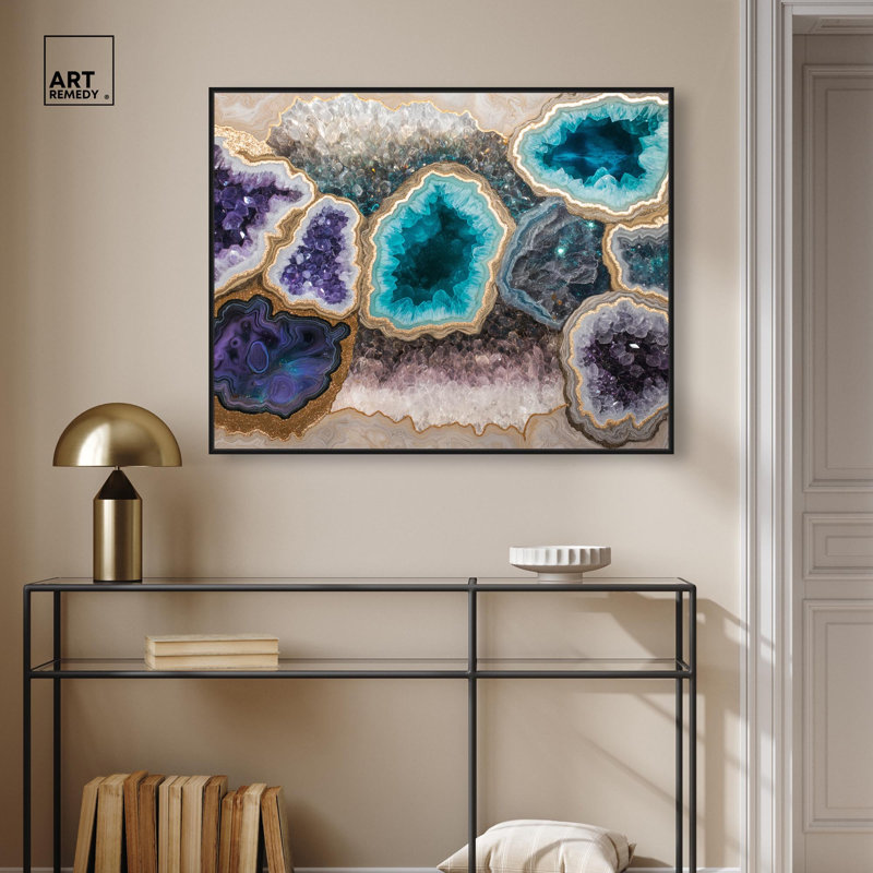 Art géode sur toile minéral multivers , H 31 po x l 31 po, Cadre flottant noir