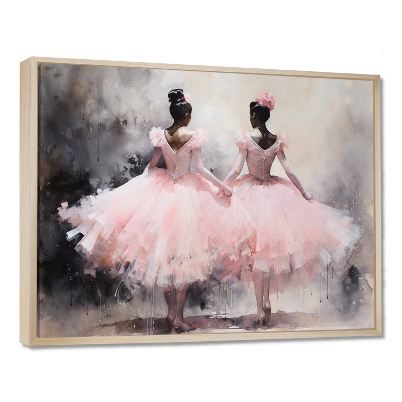 Pink Ballet Dance I, reproduction sur toile, H 24 po x l 32 po x P 1 po, Cadre flottant érable