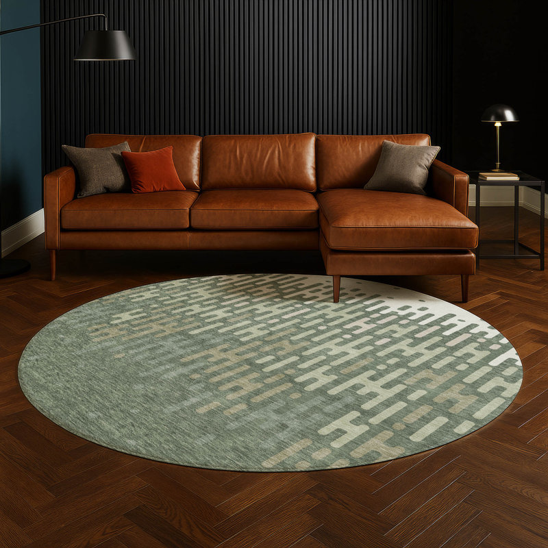 Tapis abstrait lavable à la machine intérieur / extérieur ACN2567, Basilic, 8 pi x 8 pi