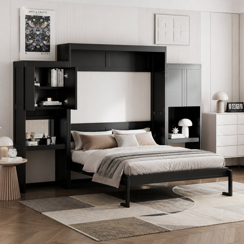 Lit escamotable avec bureau, coiffeuse et armoires, Espresso