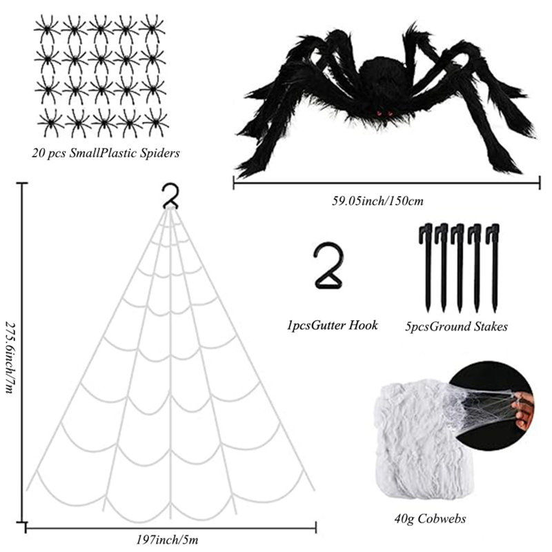 Ensemble d'araignée et toile d'araignée d'Halloween, L 59,05 po