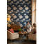 Élégant papier peint floral bleu marine traditionnel-1305801881