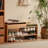 Vintage Cherry Wood Entryway Bench with Cushioned Seat, Storage Drawer and Open Shelves for Shoe Organization