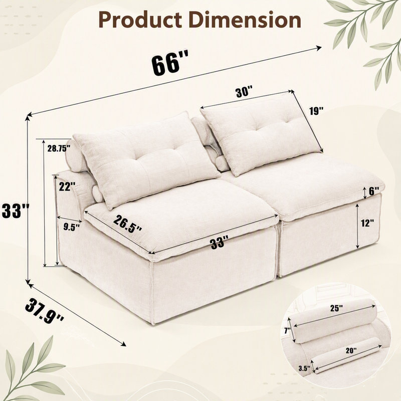 Canapé modulaire polyvalent avec tissu doux et coussins multiples pour la détente
