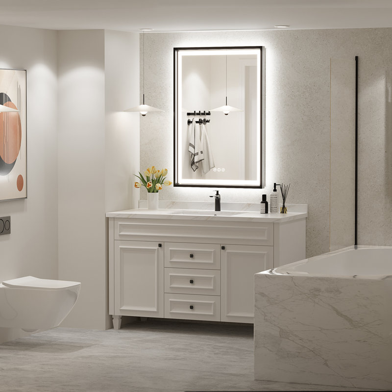 Miroir de salle de bain super lumineux, 36 po x 24 po, Noir, noir, noir, noir