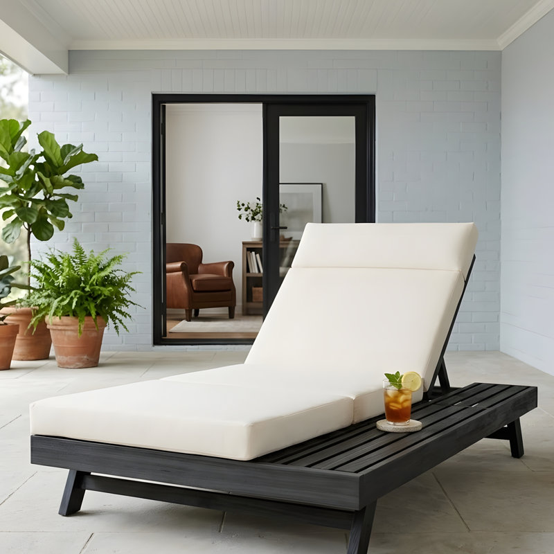 Chaise longue d'extérieur, fauteuil inclinable réglable avec appui-tête et plateau latéral rétractable, Noir