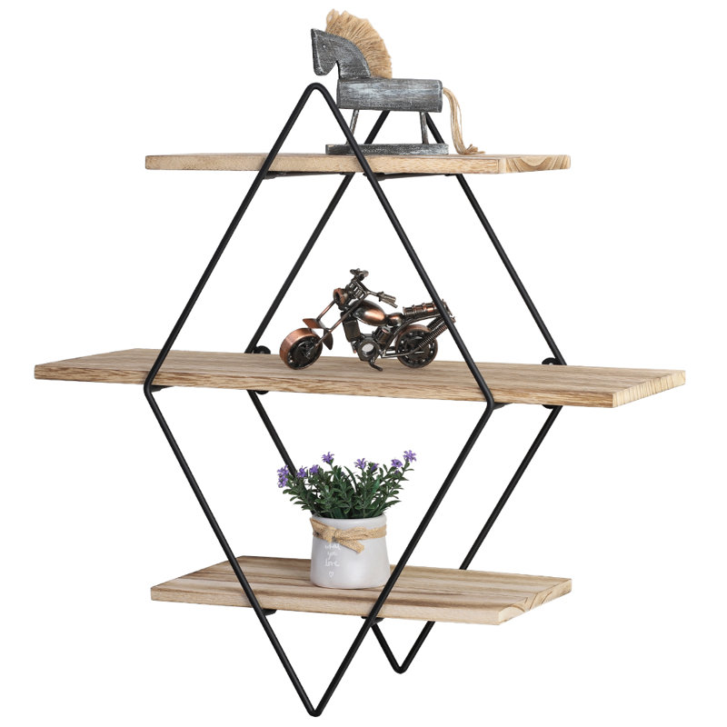 Étagère murale décorative à 3 niveaux, tablettes flottantes losanges pour le salon de la chambre à coucher