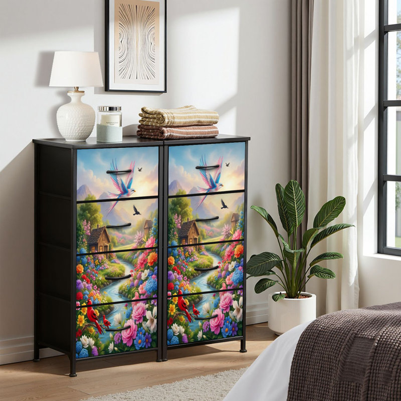 4 Drawer Dresser for Bedroom, Narrow Chest of Drawers, Wooden Top and Study Iron Frame 18"x37.5"-(WxH)