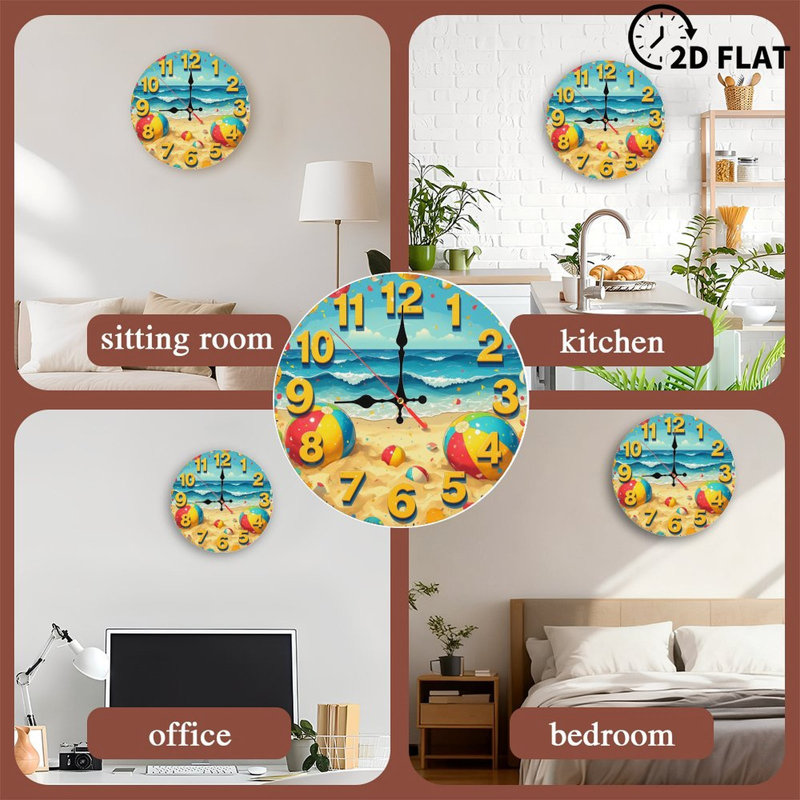 Plage, été, océan, horloge, chiffres, boules de sable