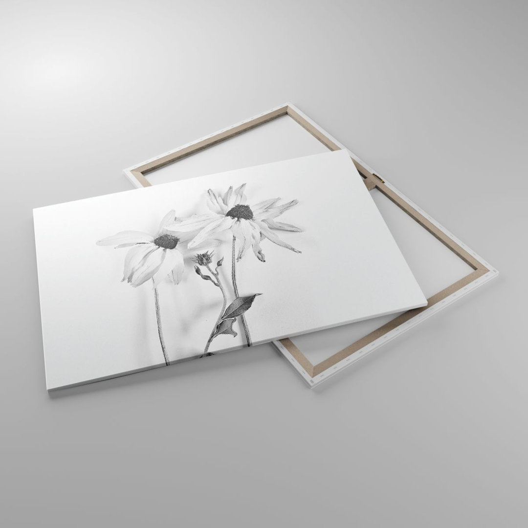 Leinwandbild Verwelkte Blumen Monochrom