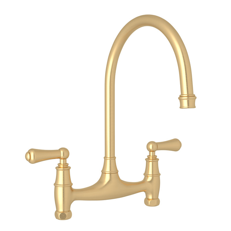 Georgian Era Bridge Kitchen Faucet Without Unions, Satin English Gold