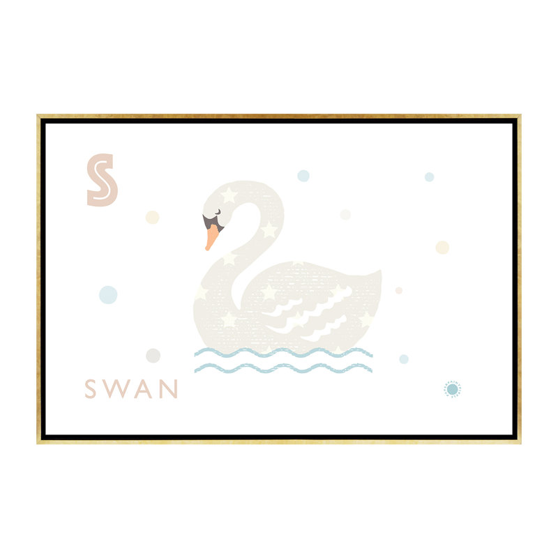 Cygne - imprimé, Pas de tapis, H 40 po x l 60 po x 1,5 po, Toile encadrée d'or