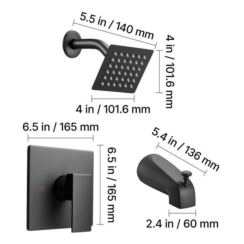 Tub and Shower Faucet Set, Complete with 4-Inch Rainfall Shower Head and Bathtub Spout, Single-Spray Single-Handle Tub Trim Kit with 304 Stainless Steel Valve Trim for Bathrooms, Matte Black