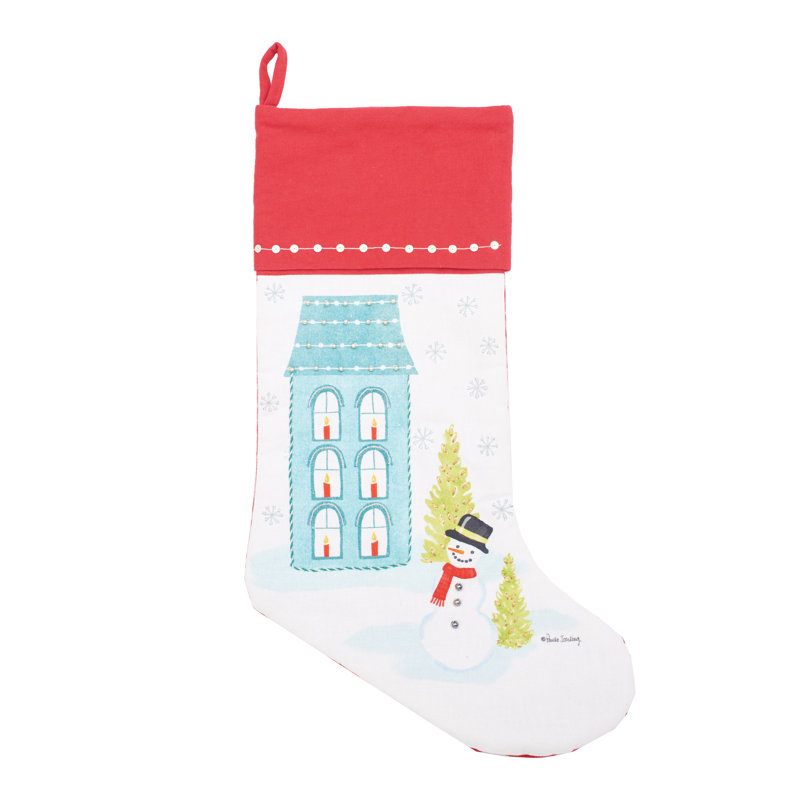 Chaussette de Noël Aqua House and Snowman