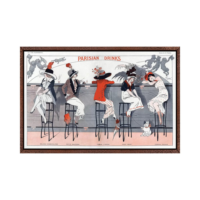 1912 La Vie Parisienne Magazine Plate - Painting on Canvas, Classic Brown Wood Framed, 101.6 cm H x 66.04 cm W