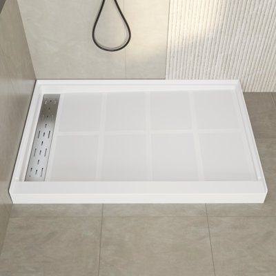 48" W x 32" D Rectangular Shower Base with Side Drain Assembly and Drain Cover