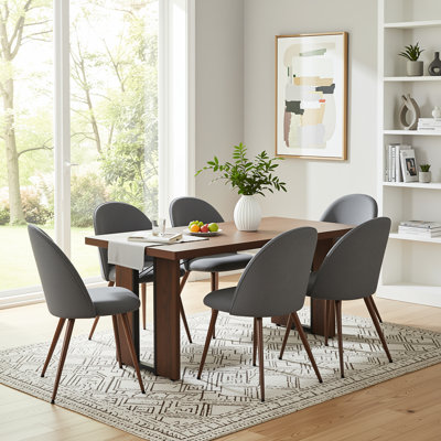 Ensemble de table de salle à manger moderne 7 pièces avec table d'apparence en bois 63 po et chaises rembourrées